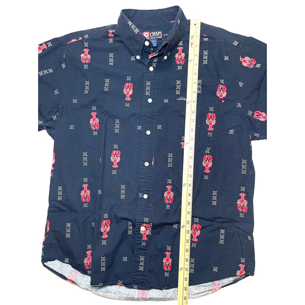 Vintage 90s Chaps Ralph Lauren Lobster Print Button Down Shirt Navy Blue Mens L - Picture 5 of 7